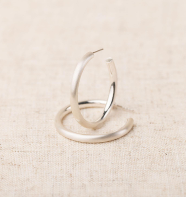 Heather Silver Large Hoops