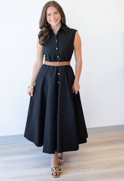 Solid Sleeveless Belted Midi Dress