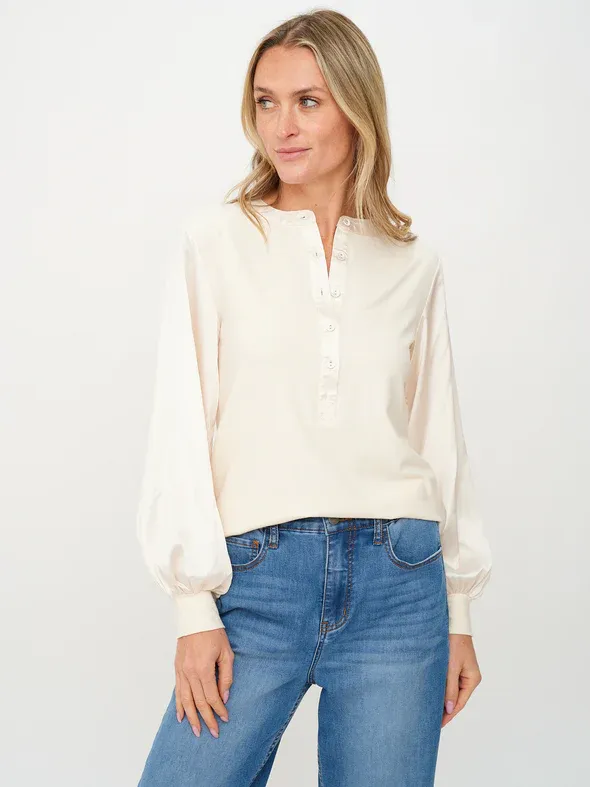 Janie Ribbed Satin Sleeve Top