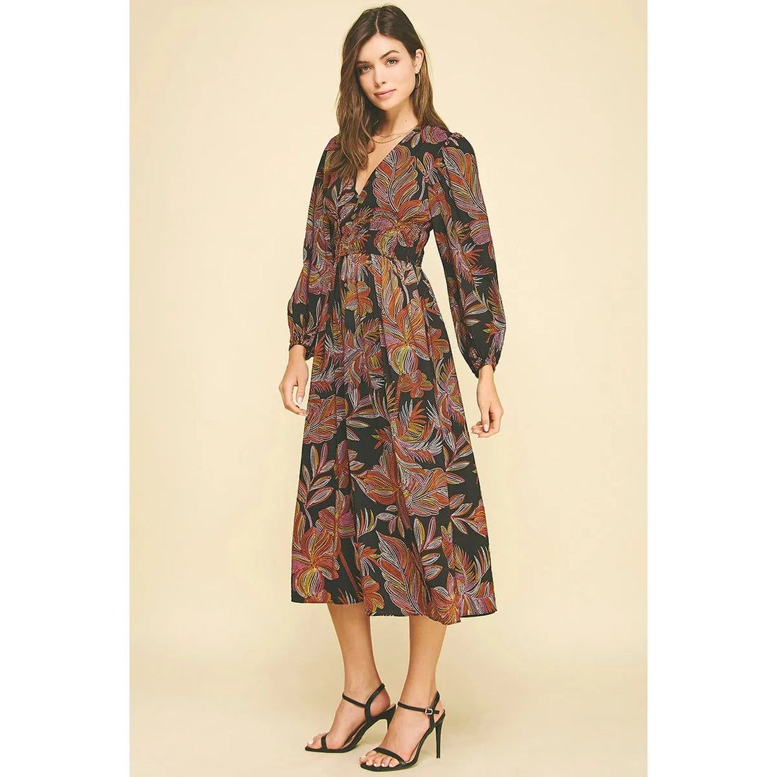 Leaf Print Midi Dress