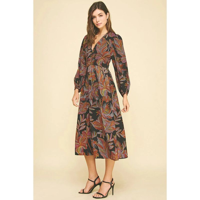 Leaf Print Midi Dress