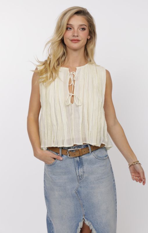 Free Rider Pleated Tie Front Top