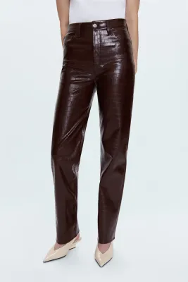 Cassie Straight Pant - Tobacco Croc