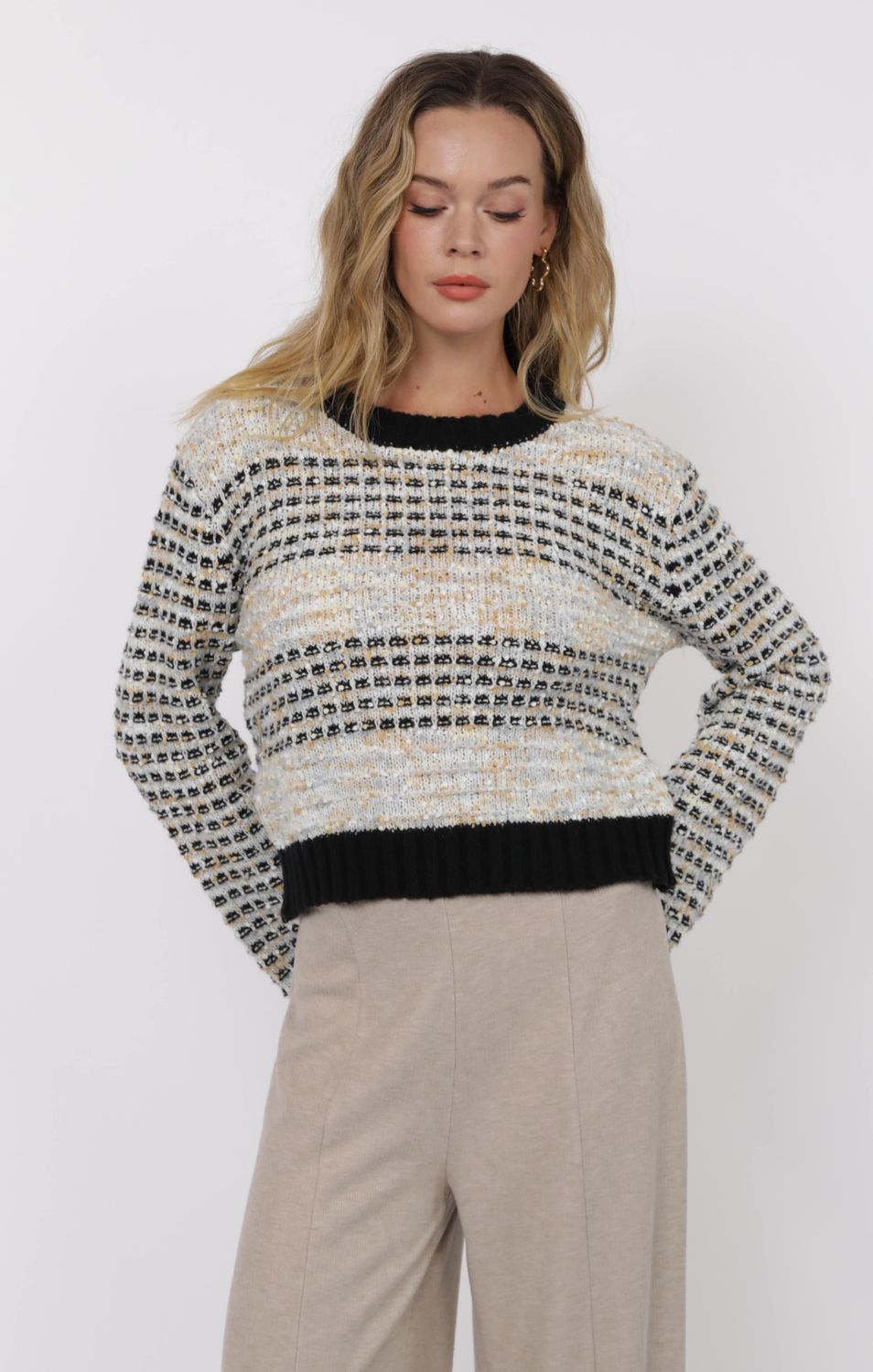 Ellington Mixed Yarn Bell Sleeve Sweater