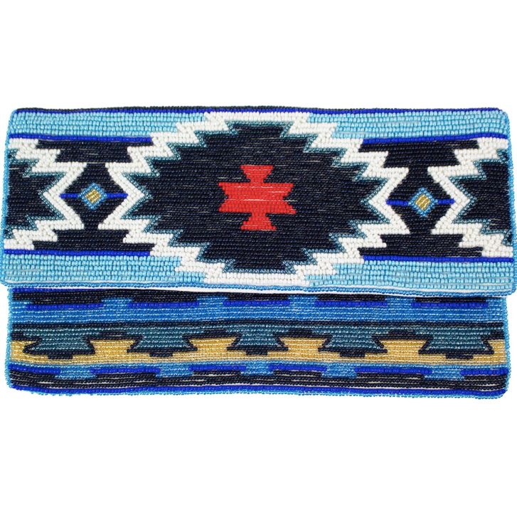 Blue Aztec Beaded Clutch