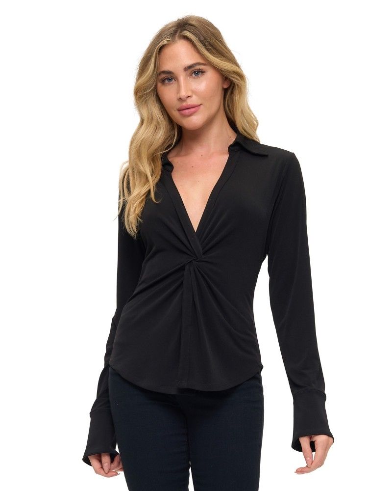 Collared Twist Front Top