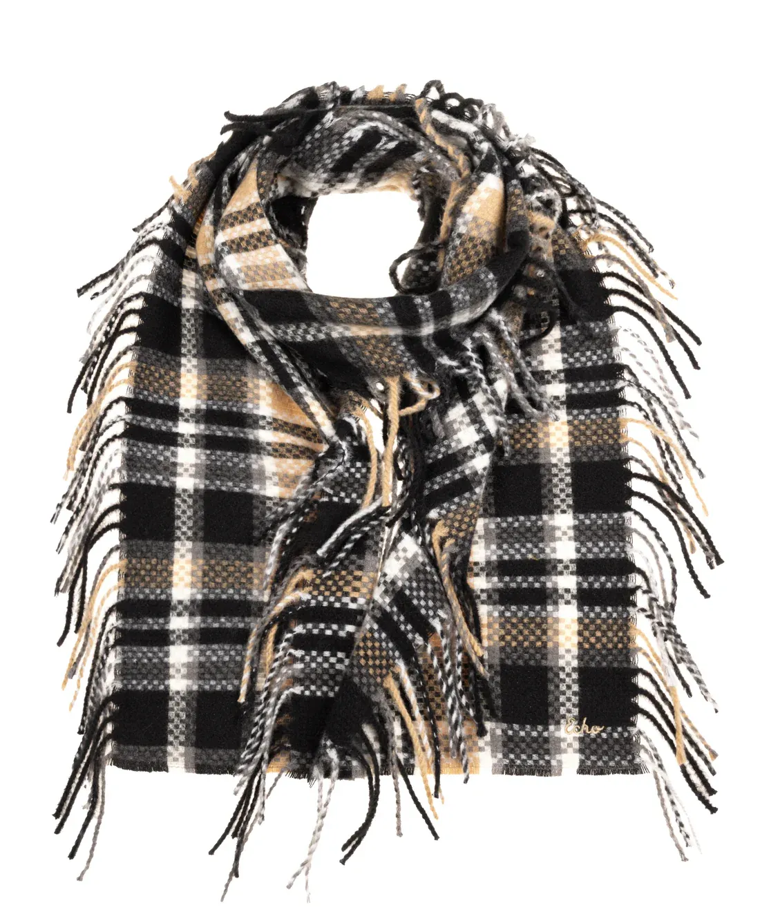 Vintage Plaid Side Fringe Scarf