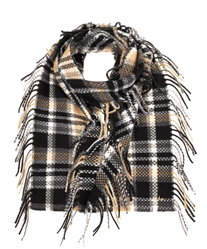 Vintage Plaid Side Fringe Scarf