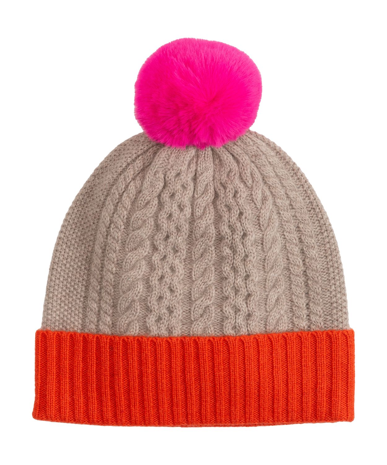Colorblock Cable Pom Beanie