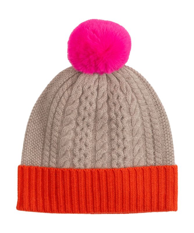 Colorblock Cable Pom Beanie