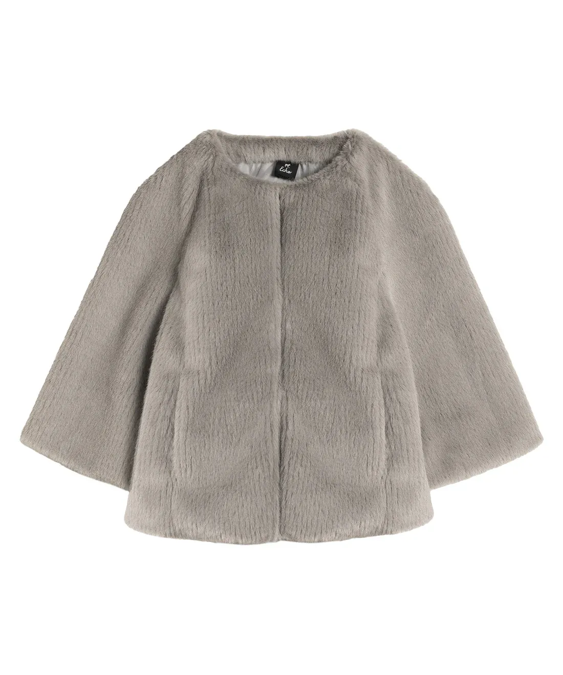 Collarless Fur Jacket with Raglan Sleeves