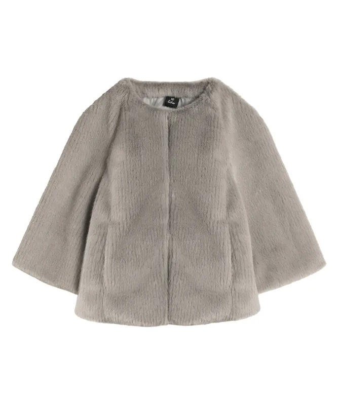 Collarless Fur Jacket with Raglan Sleeves