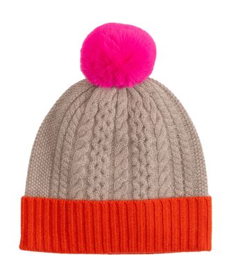 Colorblock Cable Pom Beanie