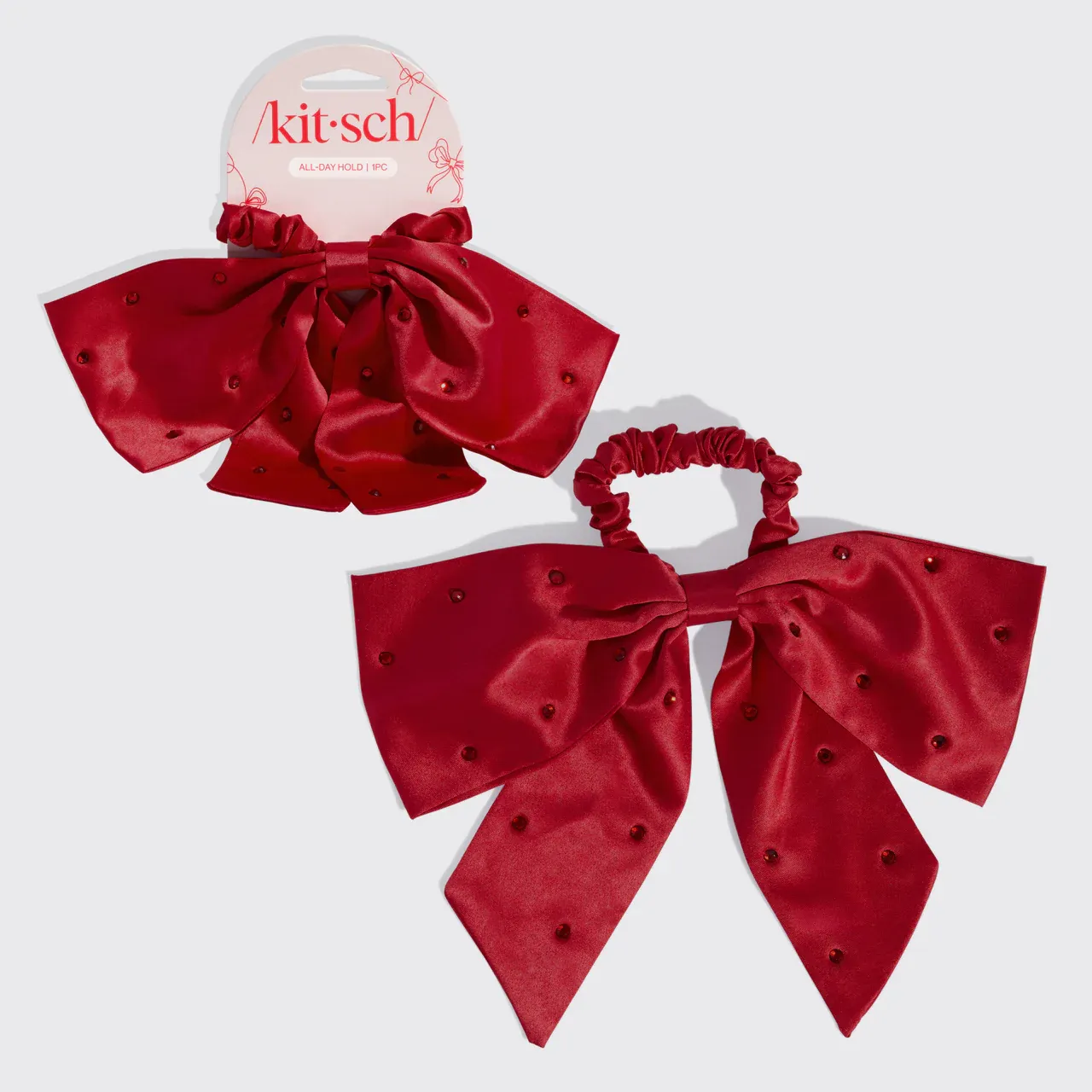 Satin and Rhinestone Bow Scrunchie