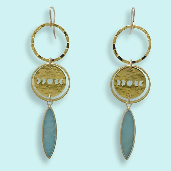 Moon Phase Amazonite Marquis Earrings
