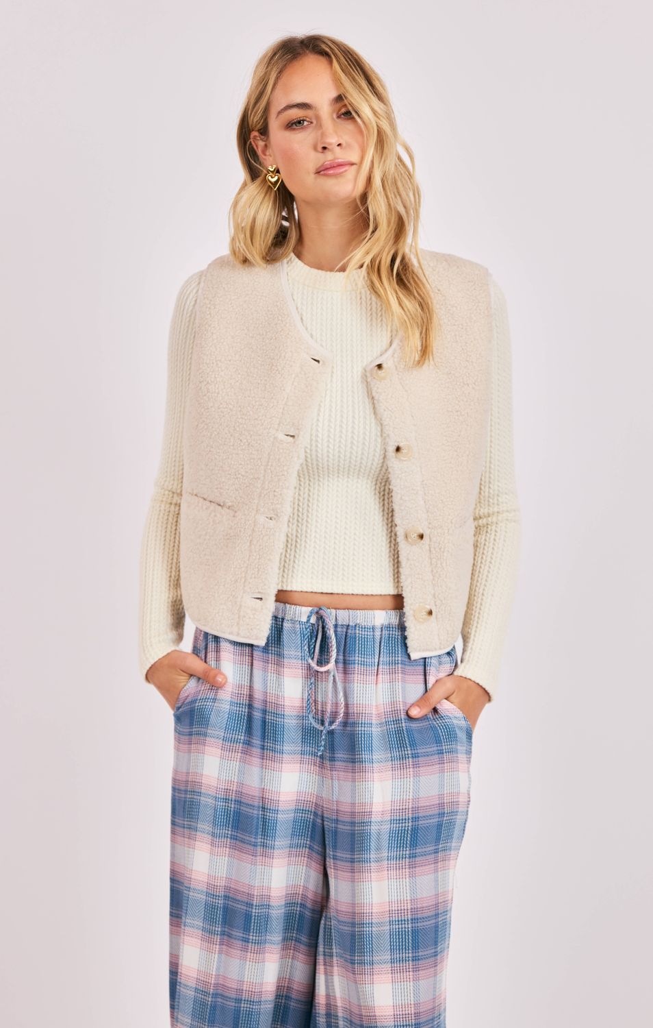 Etta Faux Shearling Bonded Suede Vest