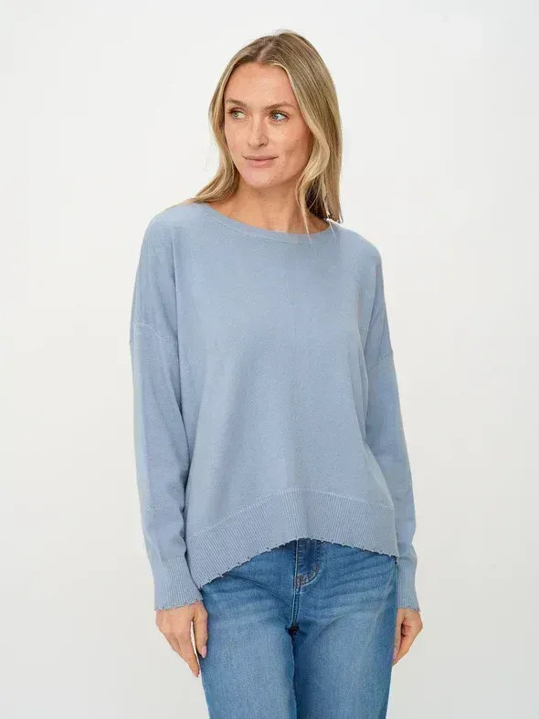 Angii Frayed Crew Neck Sweater