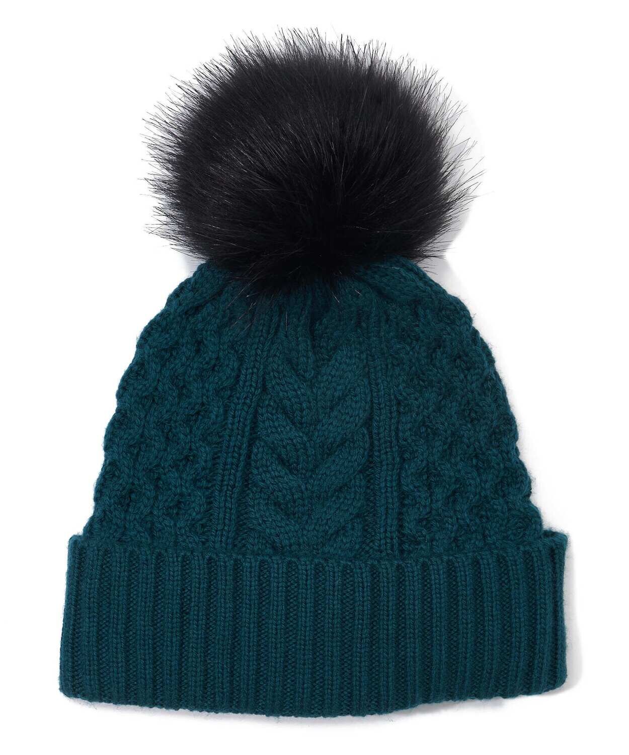 Recycled Wishbone Cable Pom Beanie