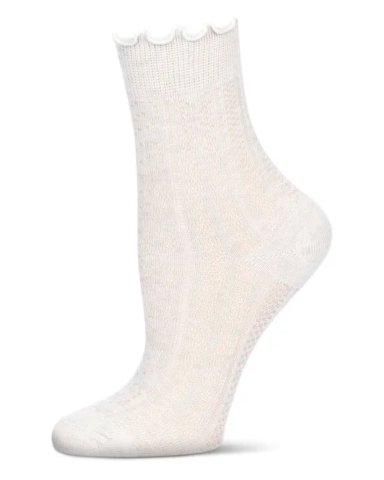 Heart Ruffle Cuff Pointelle Crew Socks