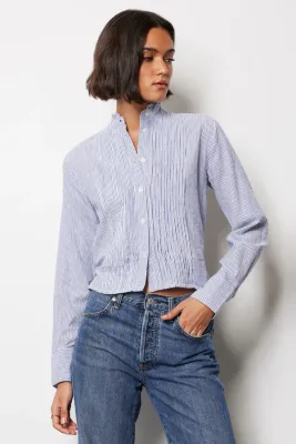Pintuck Long Sleeve Top with Back Belt