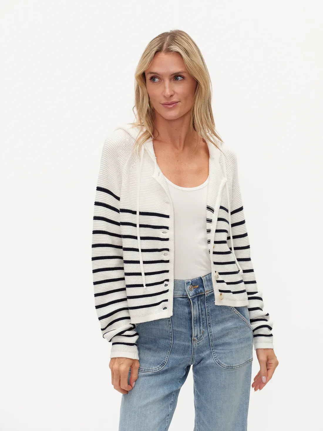 Annalora Striped Button Up Hoodie