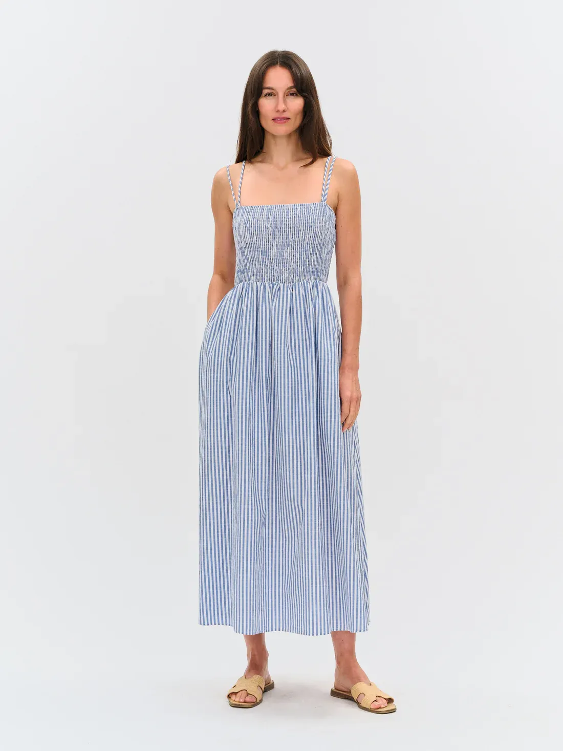 Ebony Striped Poplin Smocked Dress