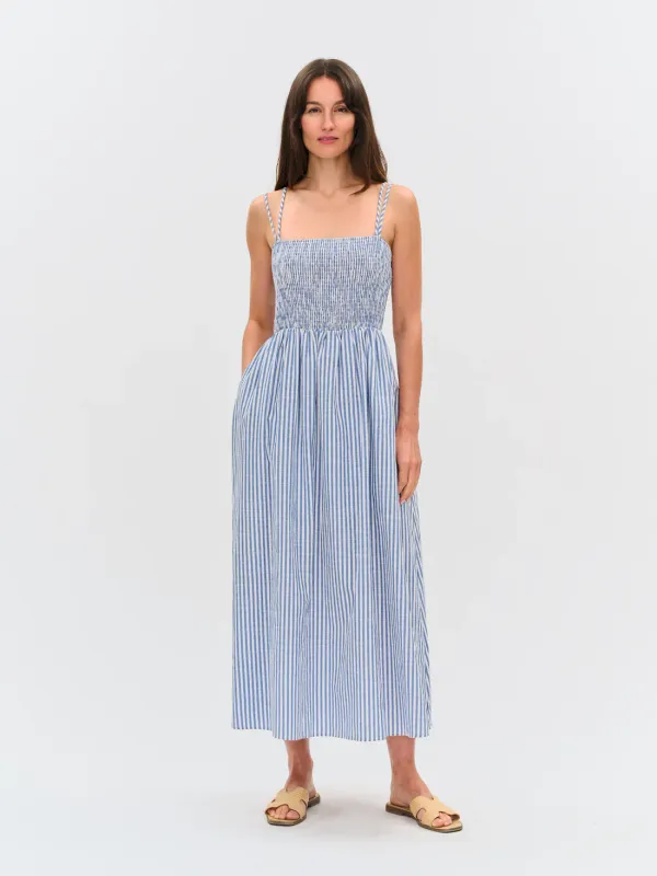 Ebony Striped Poplin Smocked Dress