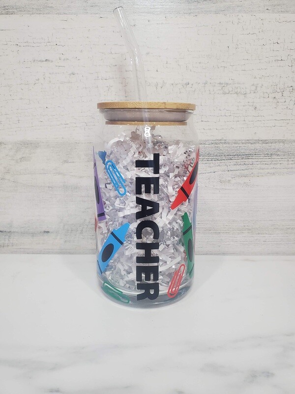 Teacher 16oz Glass Can