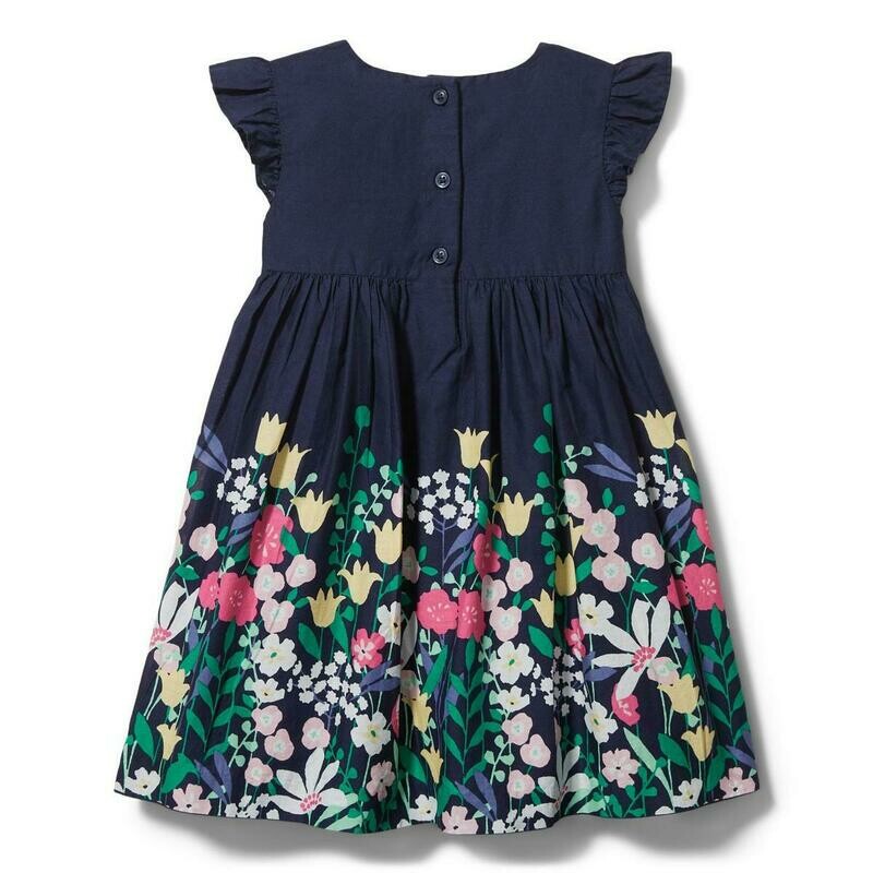 Janie And Jack, FLORAL BORDER DRESS with socks  - size: 6 - 12 months