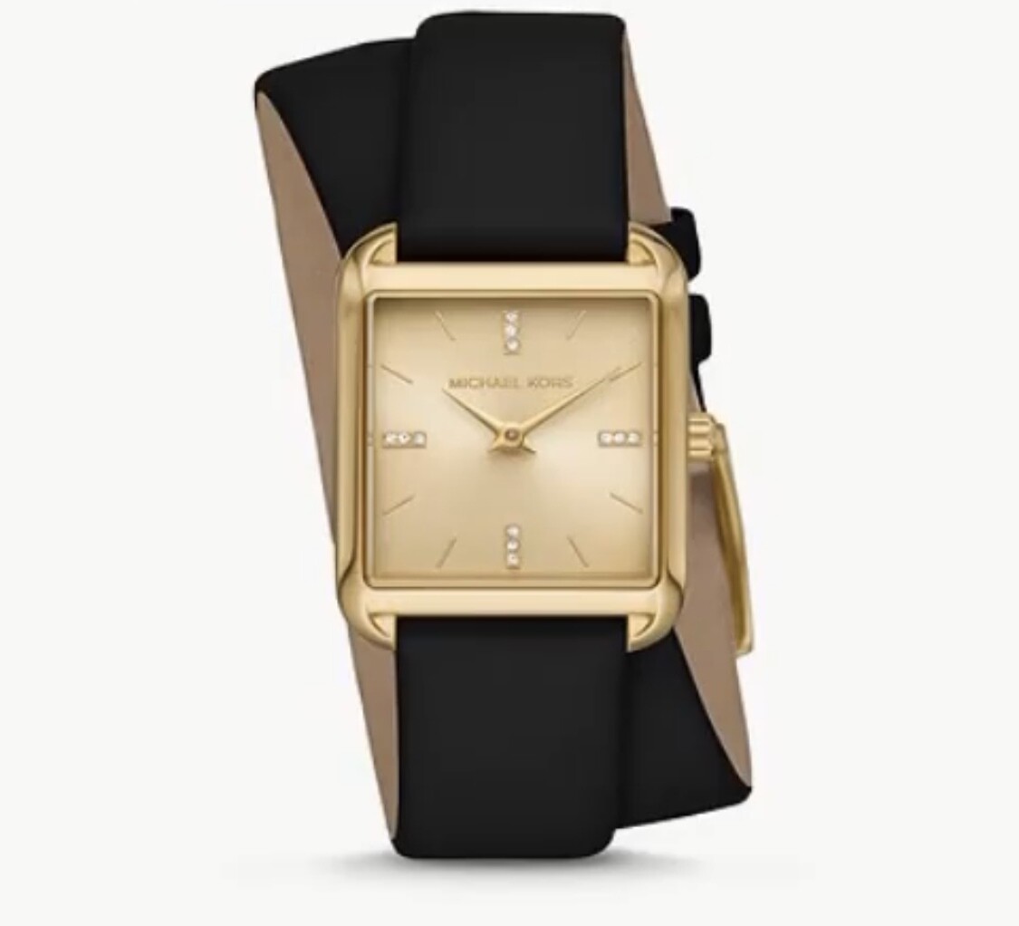 Michael Kors, Women&#39;s Drew Three-Hand Black Leather Watch