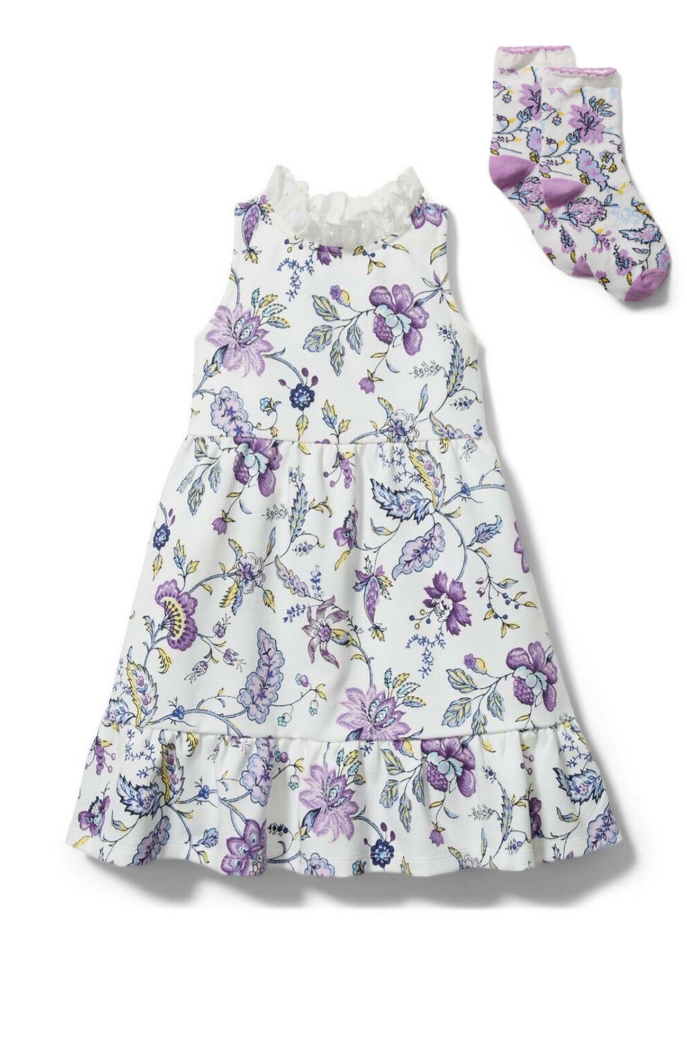 Janie And Jack,  FLORAL PONTE DRESS + Socks ( size : 6-12 months)