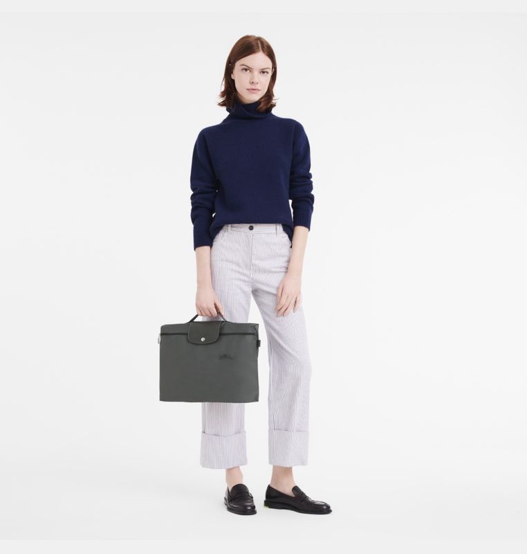 Longchamp Le Pliage Green Recycled Canvas Briefcase, Gray