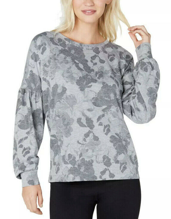 ID Gray Floral Puff Slv Blouse