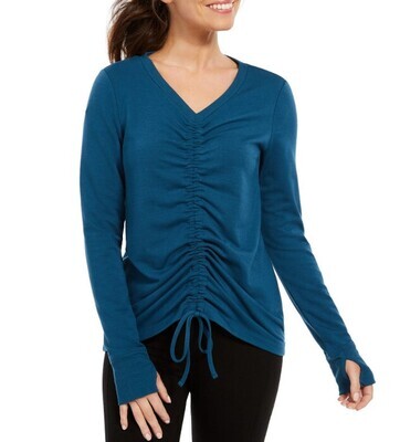 ID V-Neck Ruched LS Teal Top