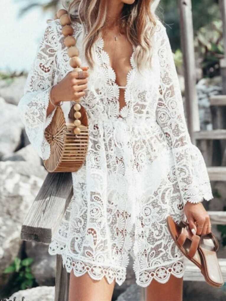 White Lace LS Cover Up