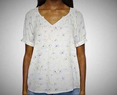 Textured Rayon Willow Blue Floral Top