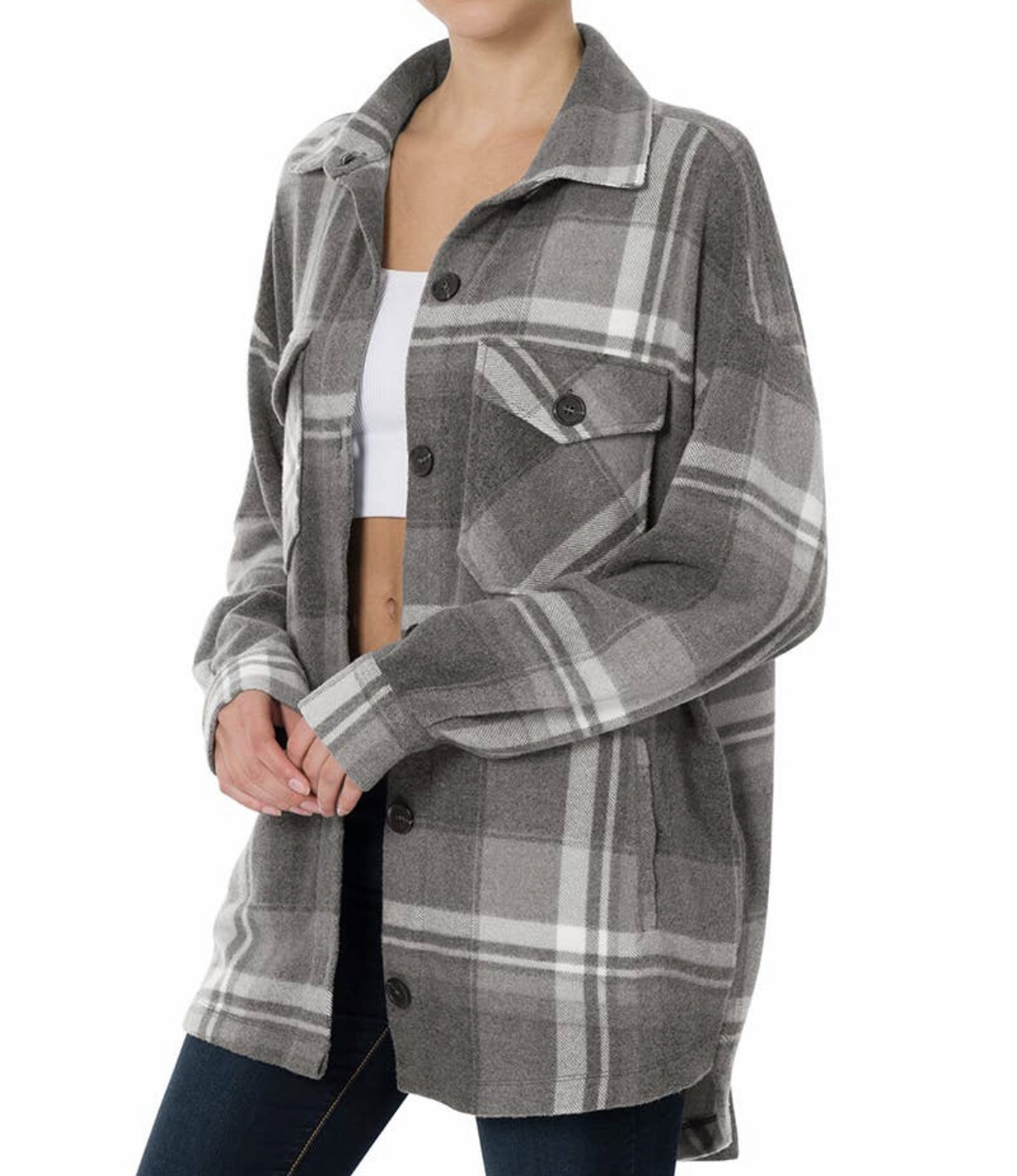 Z Gray Plaid Fleece Shacket