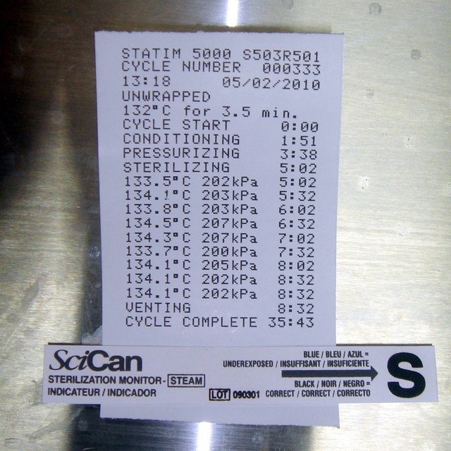 Chemical Indicator and Statim 5000 Printout
