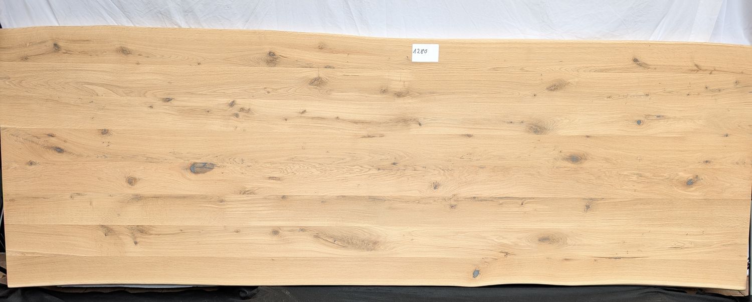 300 x ca. 100 -101  x 4 cm Eiche geschliffen, Massivholz Tischplatte Baumkante
