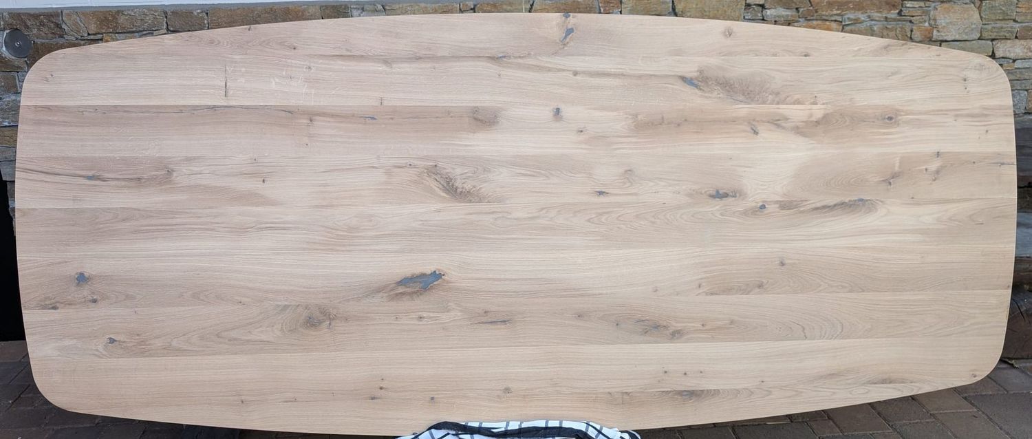 NEU Tischplatte Eiche vollmassiv Danish oval mit Schweizerkante   260 x ca. 86 -110 x 4 cm