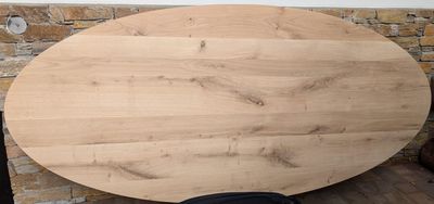 Tischplatte Eiche vollmassiv oval mit Schweizer Kante 240 x 110 x 4 cm Tischplatte Eiche vollmassiv oval mit Schweizer Kante 240 x 110 x 4 cm