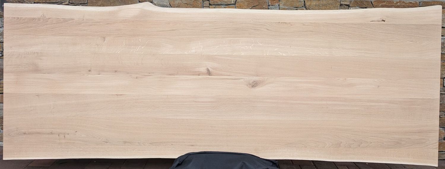 280 x ca. 99 - 105 x 4 cm Eiche geschliffen, Massivholz Tischplatte Baumkante