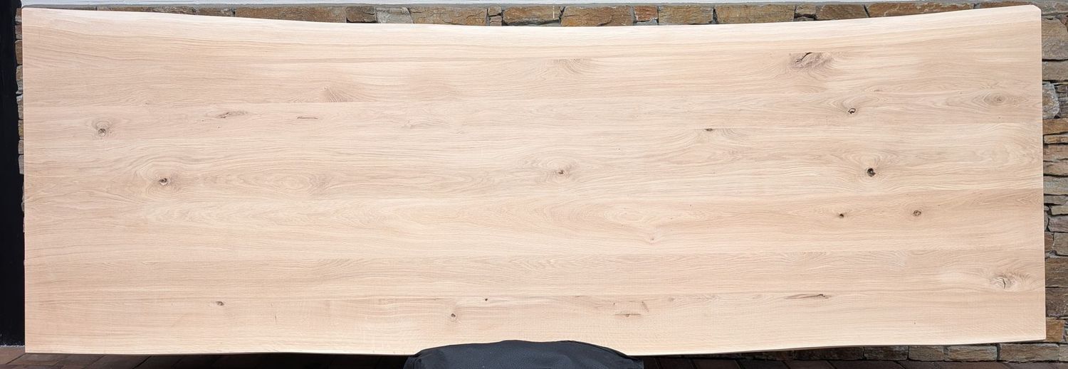 300 x ca. 100 -104  x 4 cm Eiche geschliffen, Massivholz Tischplatte Baumkante
