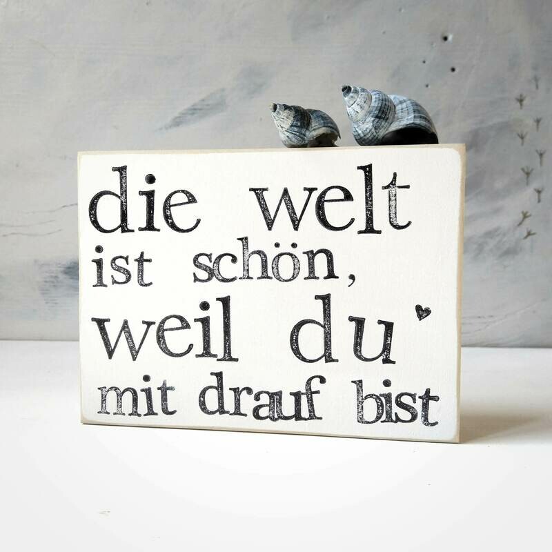 Schild "Die Welt ist schön ..." weiß