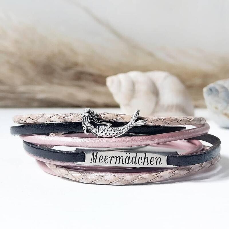 Lederarmband Meermädchen, rosa Lederarmband Meermädchen, rosa