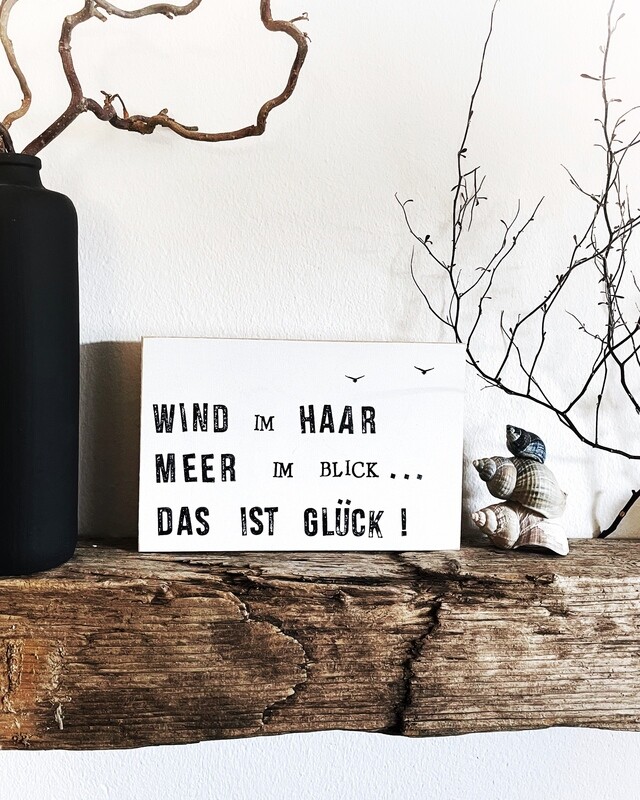 Schild Schild "Wind im Haar, Meer im Blick...das ist Glück!"