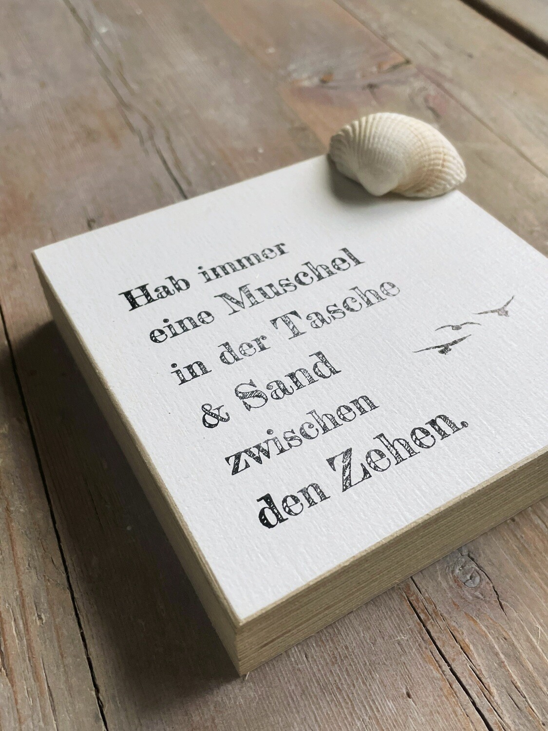 Schild "Hab immer eine Muschel in der Tasche & Sand...."