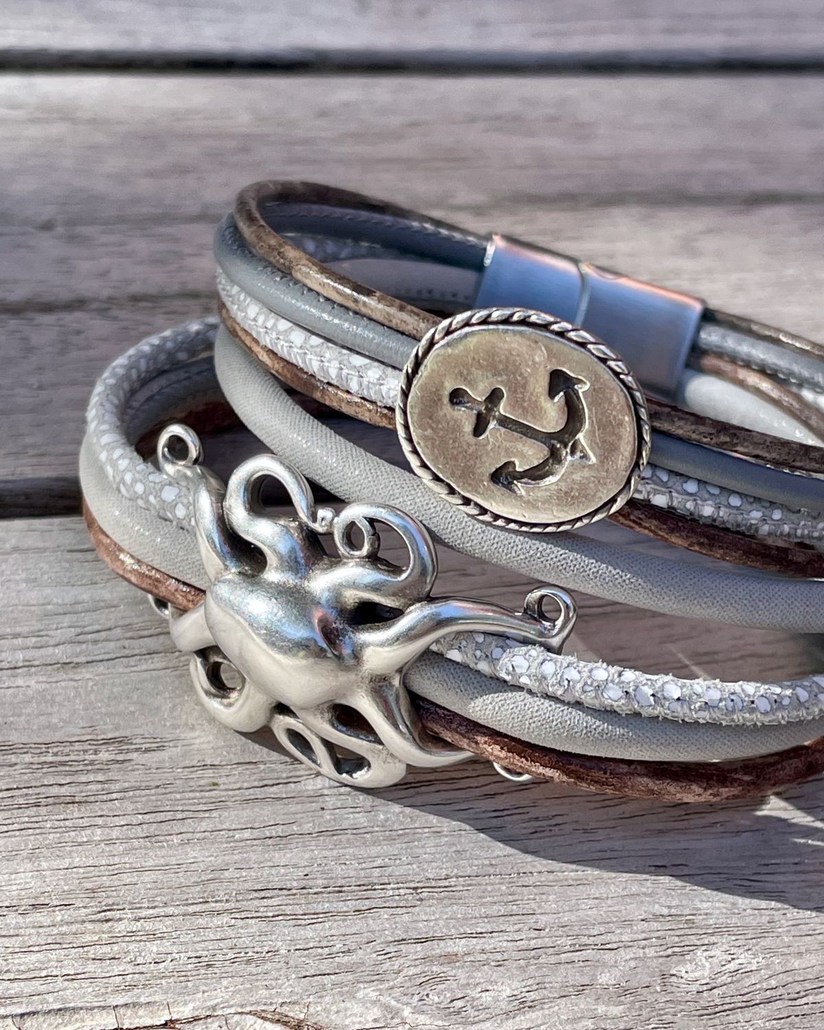 Armband Grey zur Auswahl z.B. mit Möwe, Wal, Anker ...