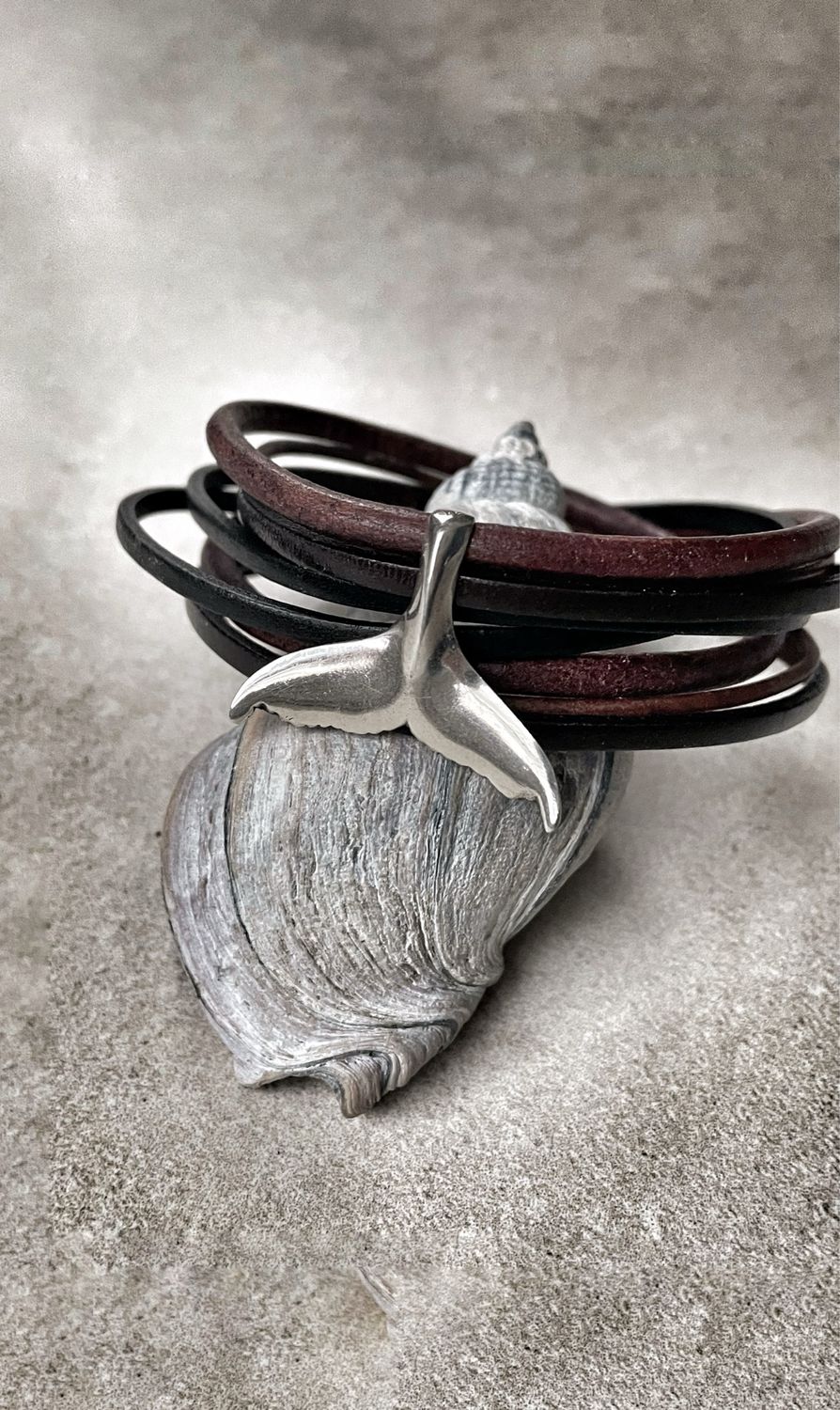 Lederarmband mit 925er Silber Wal Fluke