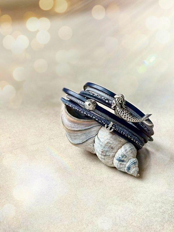 Meermädchen Lederarmband Dunkelblau/Grau Meermädchen Lederarmband Dunkelblau/Grau